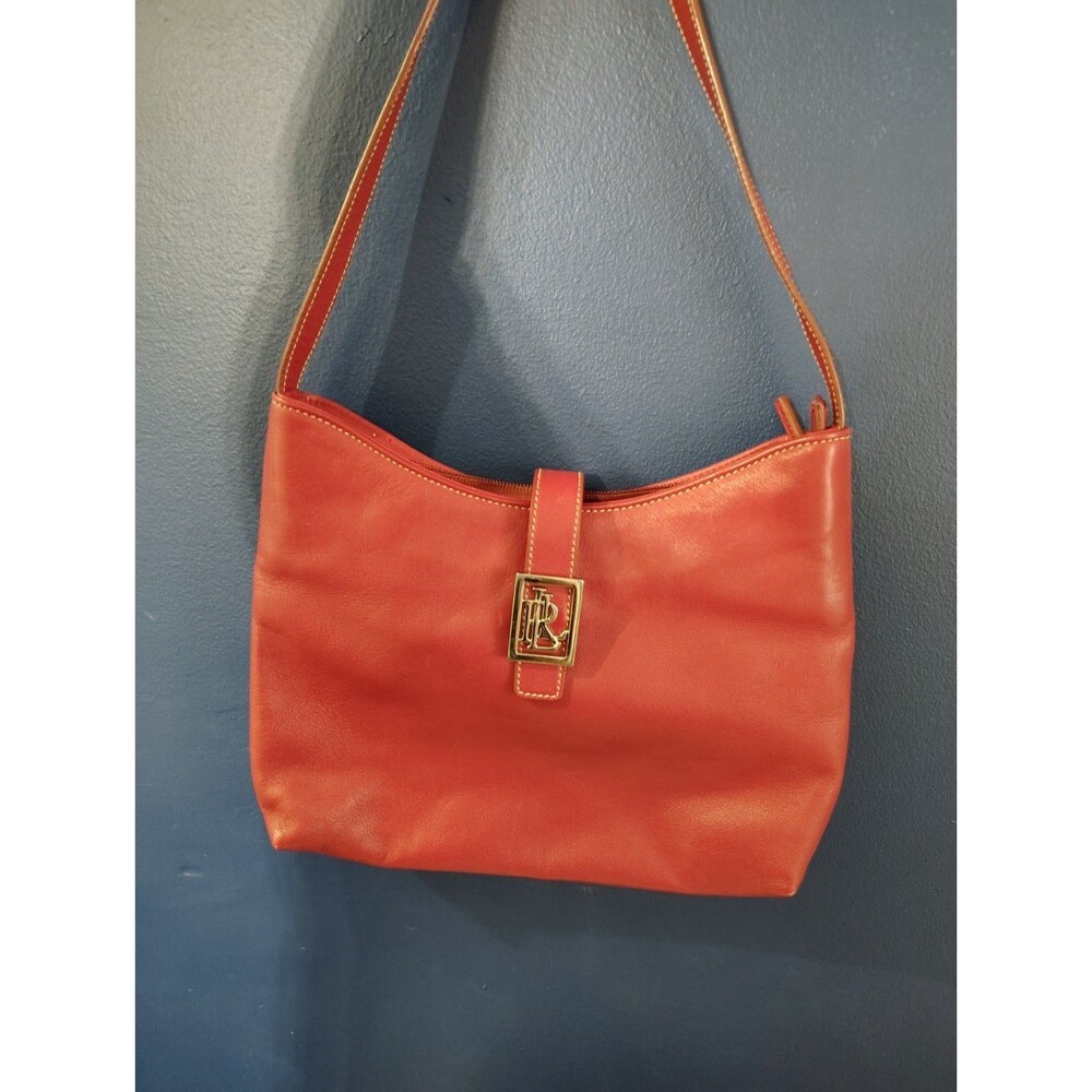 Lauren Ralph Lauren Red Metal Accent Med Hobo Shoulder Bag Pocket Classic Preppy